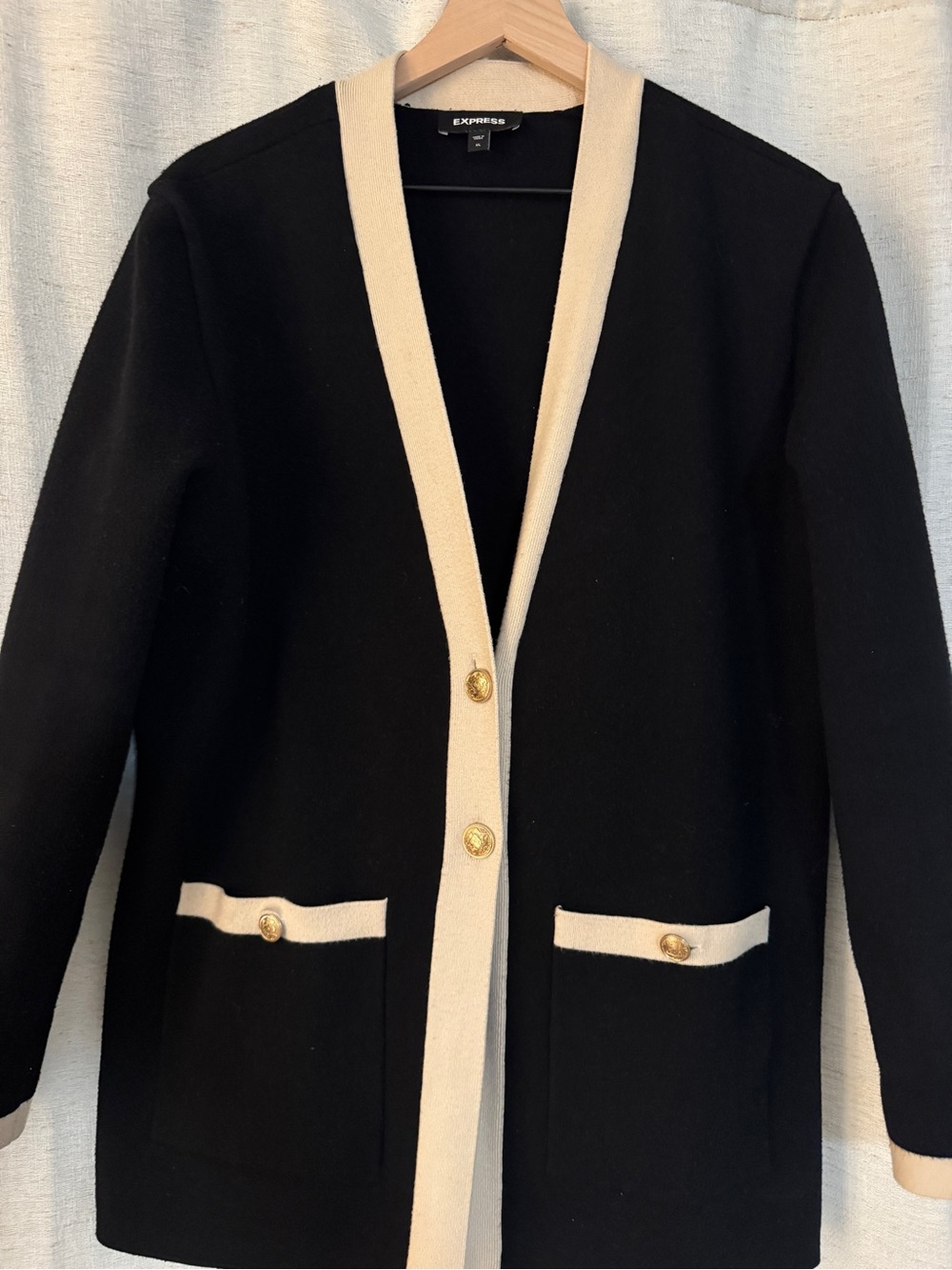 Express Black Cardigan with Cream Trim